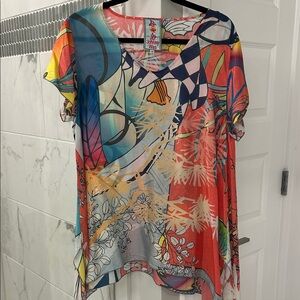 Johnny Was Multicolor Abstract Short Sleeve Top